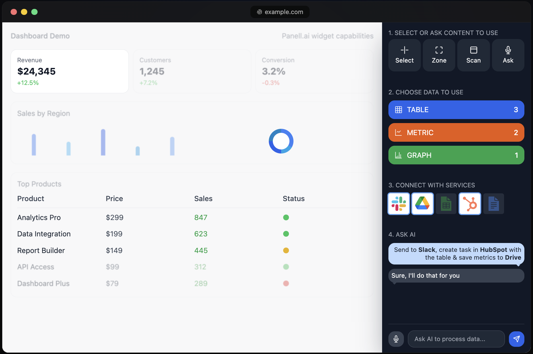 Pan-l Widget Demo - Full functionality showcase